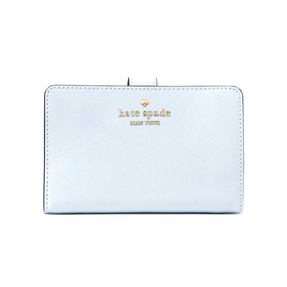 New Kate Spade Madison Medium Compact Bifold Wallet Leather Watercolor Blue - Picture 1 of 3